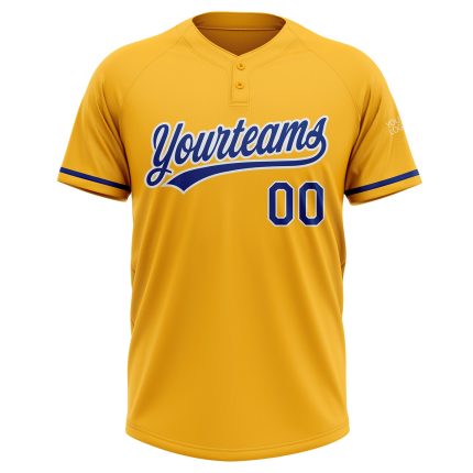 Gold Personalized Unisex Softball Jersey - Royal White Two-Button Design Personalized Gold Royal-White Two-Button Unisex
