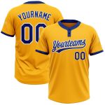 Custom Name and Number Personalized Gold Unisex Softball Jersey - Royal White Two-Button Design Personalized Gold Royal-White