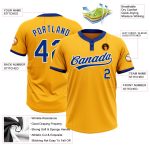 Custom Name and Number Personalized Gold Unisex Softball Jersey - Royal White Two-Button Design Personalized Gold Royal-White