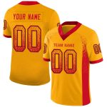 Custom Name and Number Personalized Gold Scarlet-Black Mesh Football Jersey for Team Fashion Personalized Gold Scarlet-Black