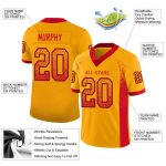 Custom Name and Number Personalized Gold Scarlet-Black Mesh Football Jersey for Team Fashion Personalized Gold Scarlet-Black