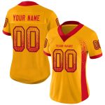 Custom Name and Number Personalized Gold Scarlet-Black Mesh Football Jersey for Team Fashion Personalized Gold Scarlet-Black