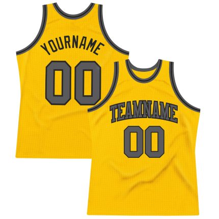 Custom Authentic Basketball Jersey - Personalized Gold Gray-Black Steel, Team Name & Number Personalized Gold Steel Gray-Black