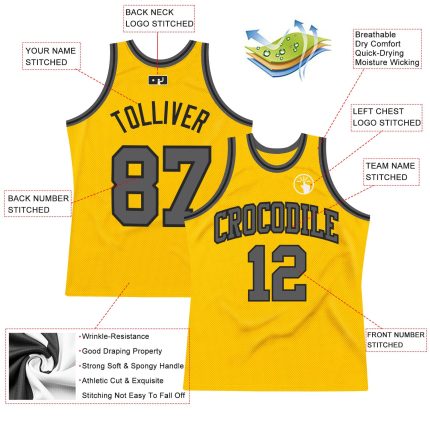 Custom Authentic Basketball Jersey - Personalized Gold Gray-Black Steel, Team Name & Number Personalized Gold Steel Gray-Black