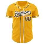 Personalized Gold Gray White Baseball Jersey - Authentic Steel Fabric Personalized Gold Steel Gray-White Authentic Baseball