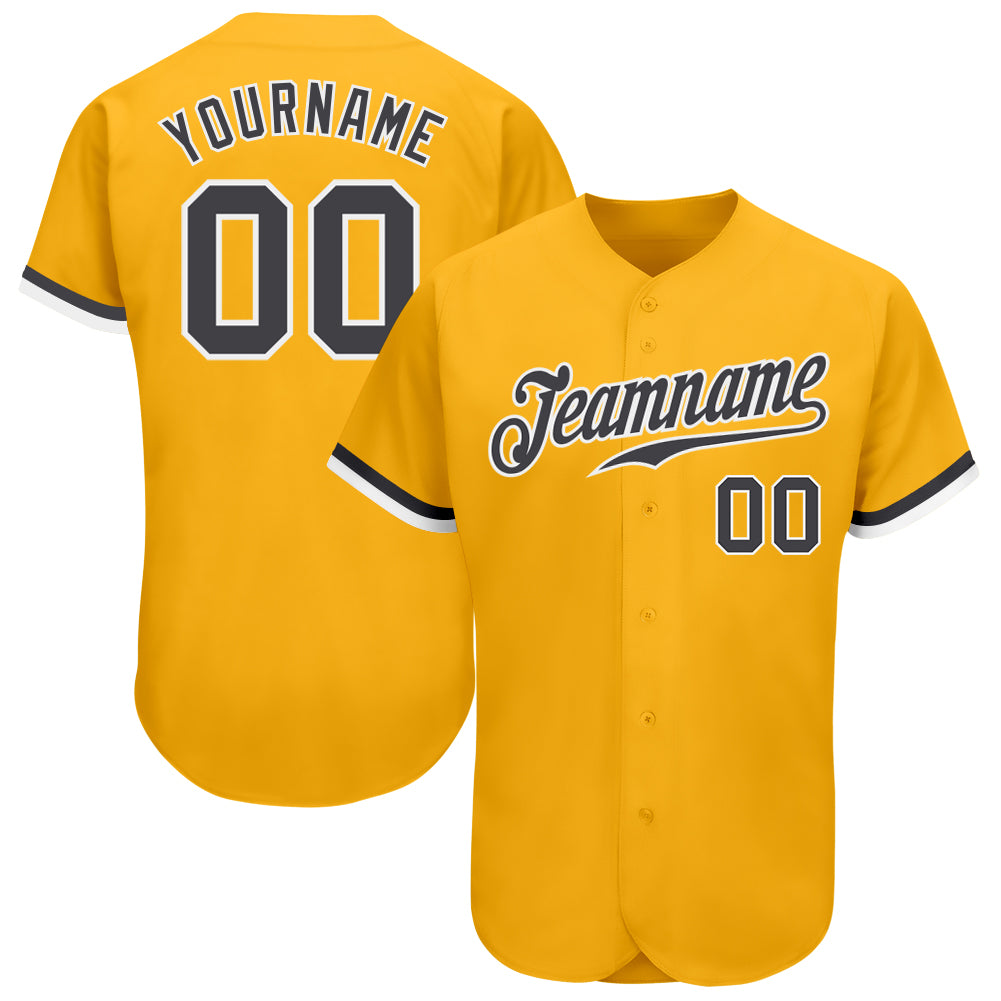 Custom Authentic Baseball Jersey with Personalized Name and Number in Gold, Steel Gray, and White Personalized Gold Steel