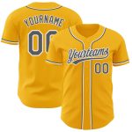 Personalized Gold Gray White Baseball Jersey - Authentic Steel Fabric Personalized Gold Steel Gray-White Authentic Baseball