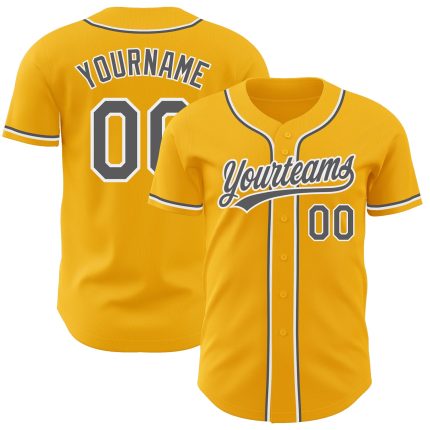 Personalized Gold Gray White Baseball Jersey - Authentic Steel Fabric Personalized Gold Steel Gray-White Authentic Baseball