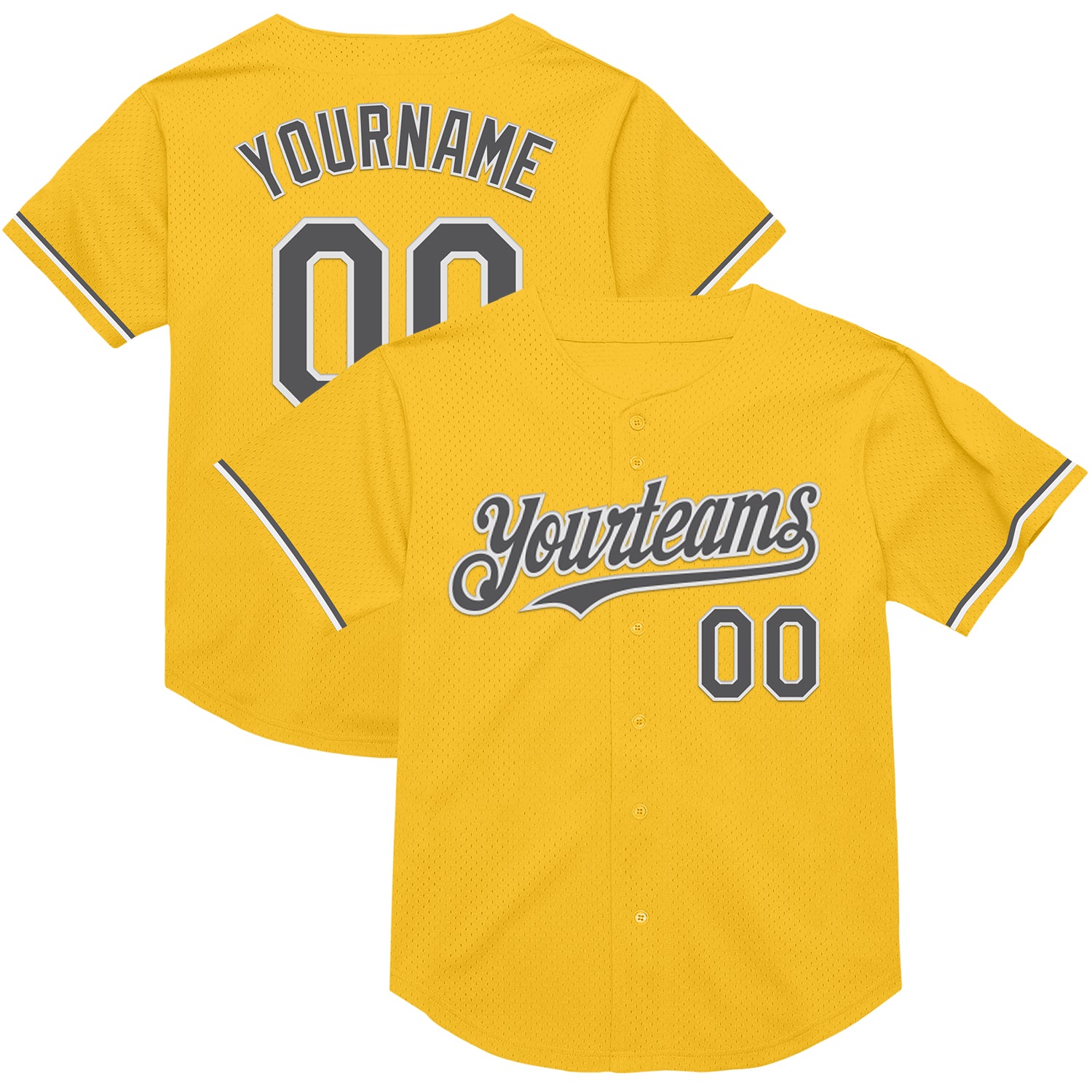 Custom Name Number Personalized Gray White Gold Steel Baseball Jersey Authentic Throwback Mesh Personalized Gold Steel Gray-White