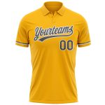 Custom Name Number Vapor Golf Polo Shirt - Personalized Gold Gray White Performance Apparel Personalized Gold Steel Gray-White