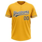 Custom Name and Number Softball Jersey - Personalized Gold Steel Gray-White Unisex Two-Button Design Personalized Gold Steel