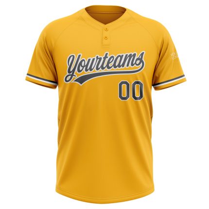 Custom Name and Number Softball Jersey - Personalized Gold Steel Gray-White Unisex Two-Button Design Personalized Gold Steel