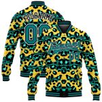 Custom Name and Number Personalized Leopard Zebra Print 3D Gold Varsity Bomber Jacket Full-Snap Team Letterman Jacket Personalized