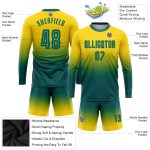 Custom Name Number Soccer Jersey - Personalized Gold Teal Long Sleeve Fade Fashion Uniform Personalized Gold Teal Sublimation