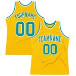 Customizable Gold Teal-White Basketball Jersey with Personalized Name and Number - Authentic Throwback Style Personalized