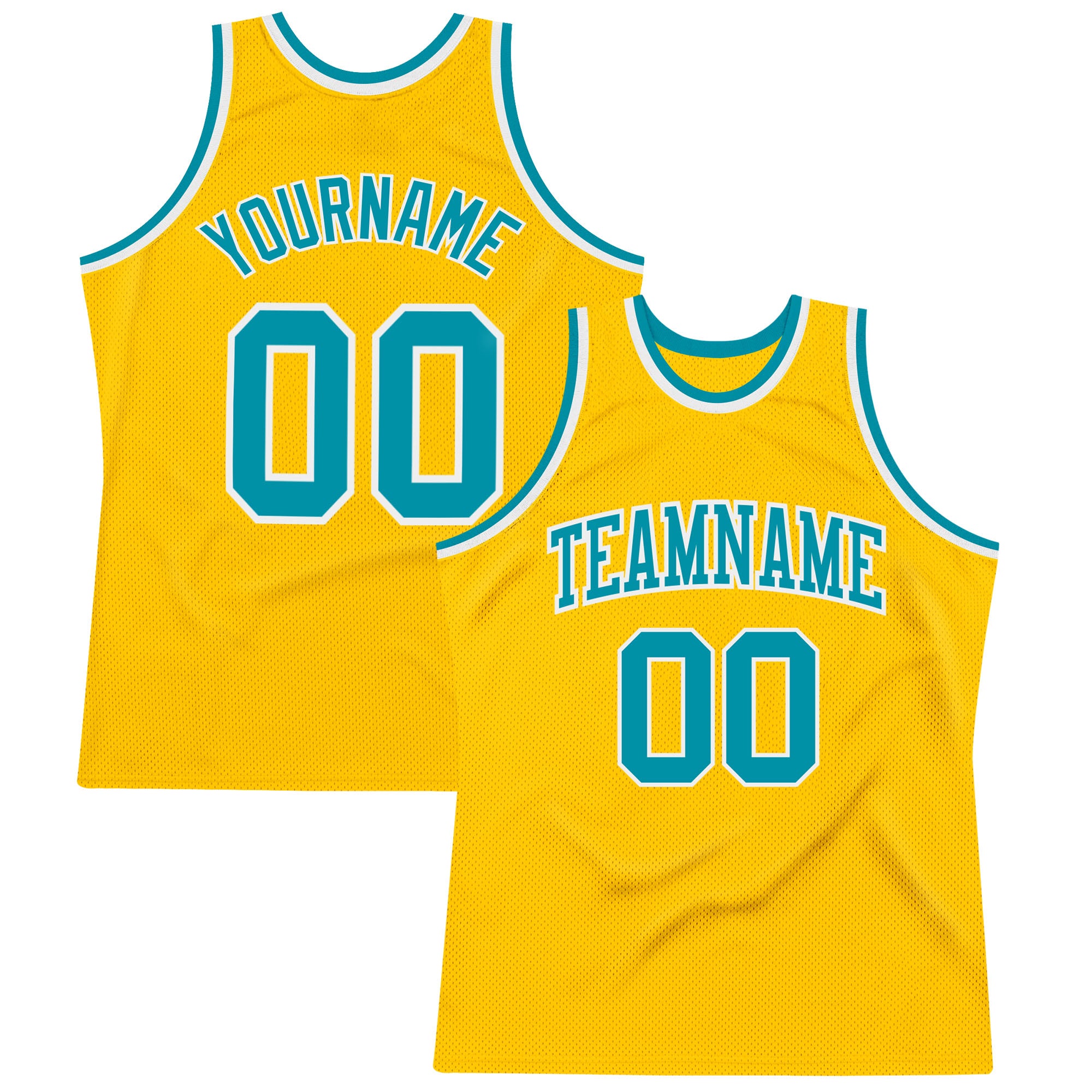 Customizable Gold Teal-White Basketball Jersey with Personalized Name and Number - Authentic Throwback Style Personalized