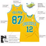 Customizable Gold Teal-White Basketball Jersey with Personalized Name and Number - Authentic Throwback Style Personalized