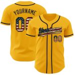 Personalized Vintage USA Flag Baseball Jersey - Custom Name & Number in Black Gold Authentic Design Personalized Gold Vintage
