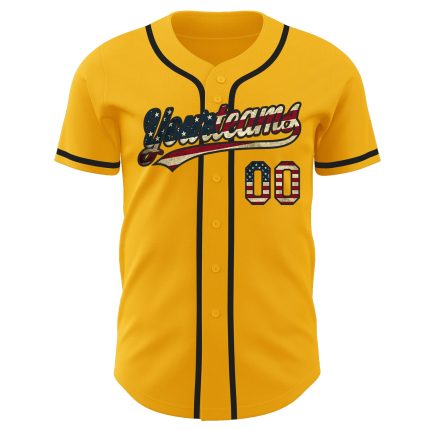 Personalized Vintage USA Flag Baseball Jersey - Custom Name & Number in Black Gold Authentic Design Personalized Gold Vintage
