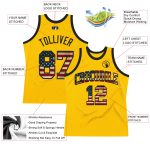 Custom Name & Number Personalized Vintage USA Flag Basketball Jersey - Black Authentic Throwback Personalized Gold Vintage