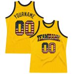 Custom Name & Number Personalized Vintage USA Flag Basketball Jersey - Black Authentic Throwback Personalized Gold Vintage