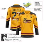 Personalized Vintage Gold USA Flag Hockey Jersey, Custom Name & Number, Black Crimson Lace Neck Team Apparel Personalized