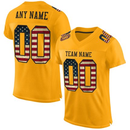 Custom Name and Number Personalized Vintage USA Flag Football Jersey, Black Mesh, Authentic Team Gear Personalized Gold Vintage
