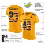 Custom Name and Number Personalized Vintage USA Flag Football Jersey, Black Mesh, Authentic Team Gear Personalized Gold Vintage