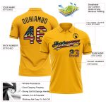 Personalized USA Flag Golf Polo Shirt - Custom Black Performance Vapor, Team Name & Number, Vintage Style Personalized Gold