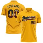 Personalized USA Flag Golf Polo Shirt - Custom Black Performance Vapor, Team Name & Number, Vintage Style Personalized Gold
