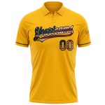 Personalized USA Flag Golf Polo Shirt - Custom Black Performance Vapor, Team Name & Number, Vintage Style Personalized Gold
