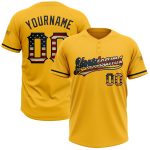 Custom Name Number Personalized Gold Vintage USA Flag Unisex Softball Jersey Black Two-Button Personalized Gold Vintage USA