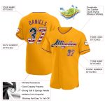 Custom Name and Number Vintage USA Flag Baseball Jersey - Personalized Purple Gold Authentic Team Jersey Personalized Gold