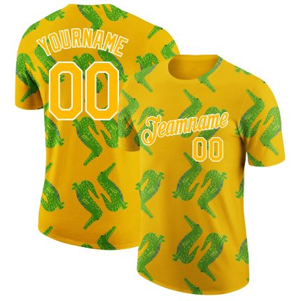 Custom Name Number Crocodile T-Shirt Gold White 3D Pattern Design Performance Apparel Personalized Gold White 3D Pattern