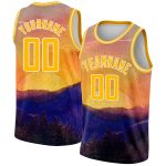 Personalized Sunset Landscape 3D Pattern Gold White Watercolor Basketball Jersey Custom Name & Number Personalized Gold White