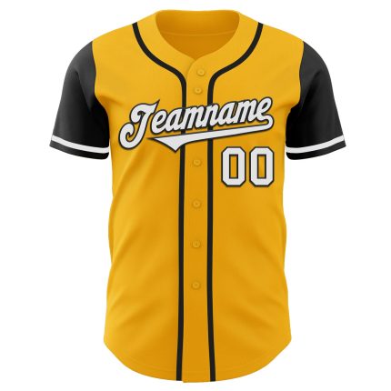 Custom Name and Number Personalized Two Tone Baseball Jersey - Gold White Black Authentic Design Personalized Gold White-Black