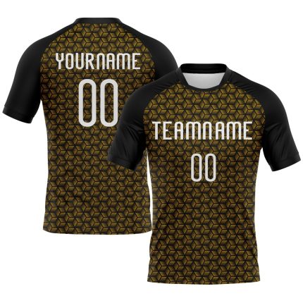 Custom Name Number Volleyball Uniform Jersey - Personalized Gold Black White Geometric Shape Design Personalized Gold White-Black