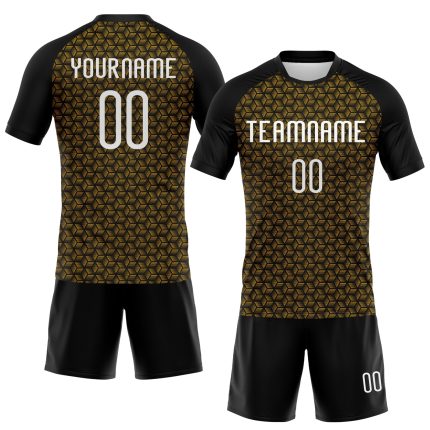 Custom Name Number Volleyball Uniform Jersey - Personalized Gold Black White Geometric Shape Design Personalized Gold White-Black