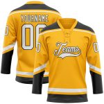 Custom Team Hockey Jersey with Personalized Name & Number in Gold and White-Black Lace Design Personalized Gold White-Black