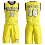 Custom Name and Number Basketball Jersey, Personalized Gold White-Black Round Neck Sublimation Team Suit Personalized Gold