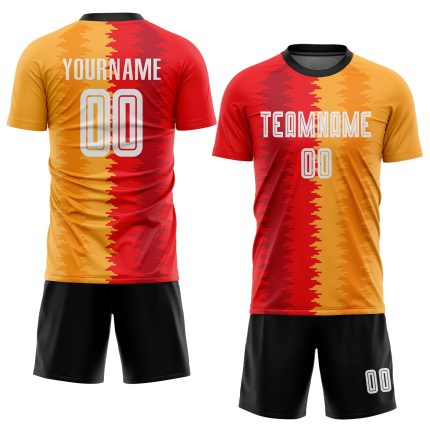 Personalized Gold Black White Soccer Jersey Uniform for Kids and Adults Personalized Gold White-Black Sublimation Soccer
