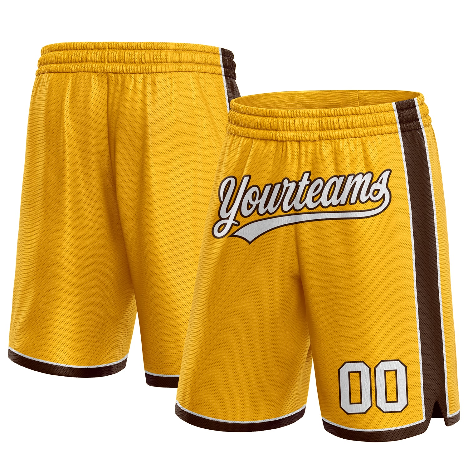 Custom Name and Number Basketball Shorts - Personalized Gold White-Brown Authentic Team Gear Personalized Gold White-Brown