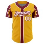 Custom Name and Number Authentic Baseball Jersey in Gold White Crimson - Personalized Team Colors and Arm Shapes Personalized