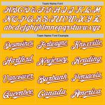 Custom Name and Number Authentic Baseball Jersey in Gold White Crimson - Personalized Team Colors and Arm Shapes Personalized