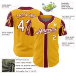 Custom Name and Number Authentic Baseball Jersey in Gold White Crimson - Personalized Team Colors and Arm Shapes Personalized