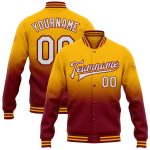 Custom Name & Number Varsity Letterman Jacket - Personalized Gold White-Crimson Bomber Fade Fashion Jacket Personalized Gold