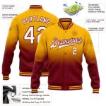 Custom Name & Number Varsity Letterman Jacket - Personalized Gold White-Crimson Bomber Fade Fashion Jacket Personalized Gold