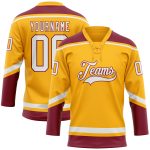 Custom Name Number Hockey Jersey - Personalized Gold White Crimson Lace Neck Team Jersey Personalized Gold White-Crimson