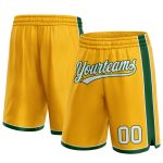 Custom Basketball Shorts with Personalized Gold and White-Green Design, Team Name and Number Personalized Gold White-Green