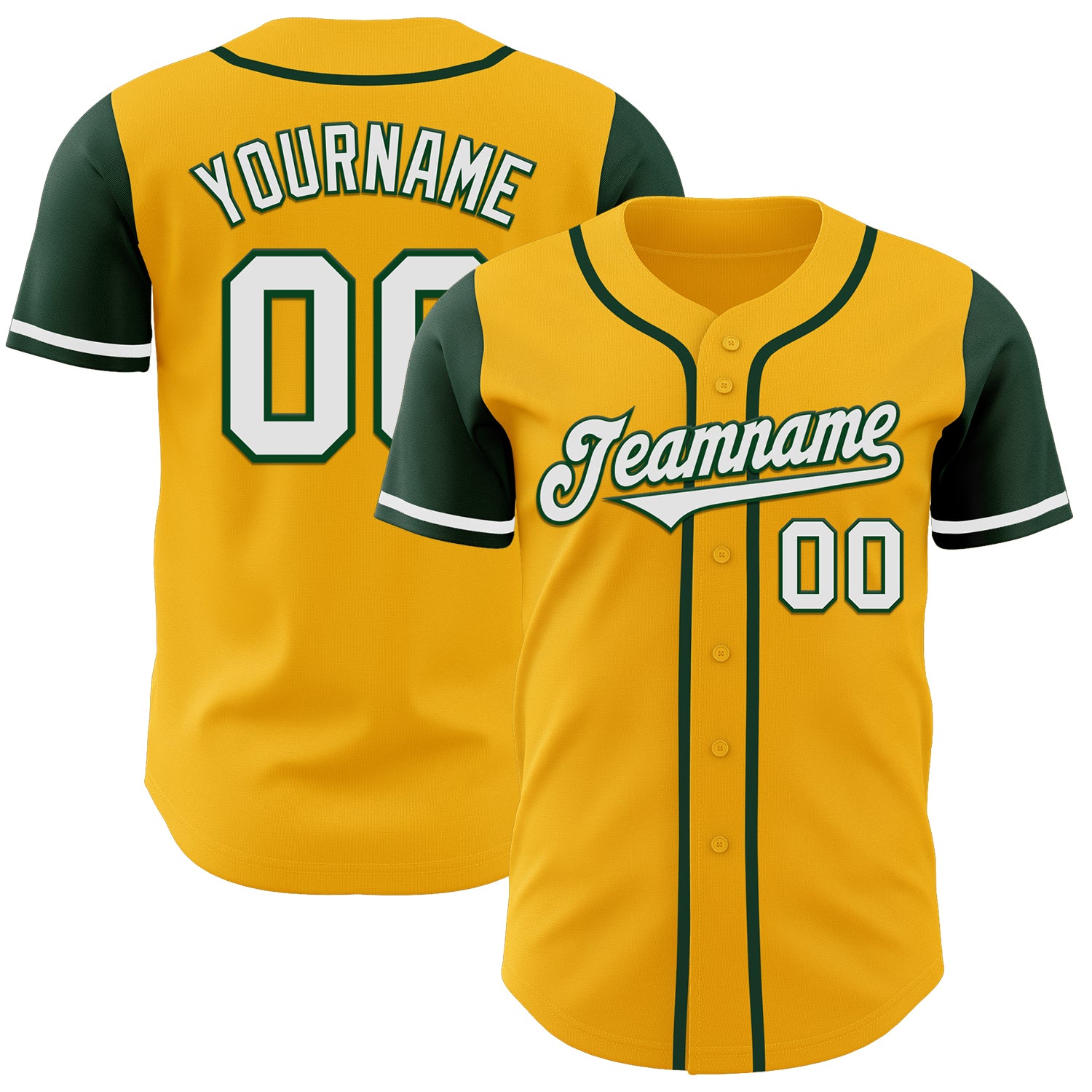 Custom Name and Number Personalized Two-Tone Baseball Jersey in Gold White Green Personalized Gold White-Green Authentic